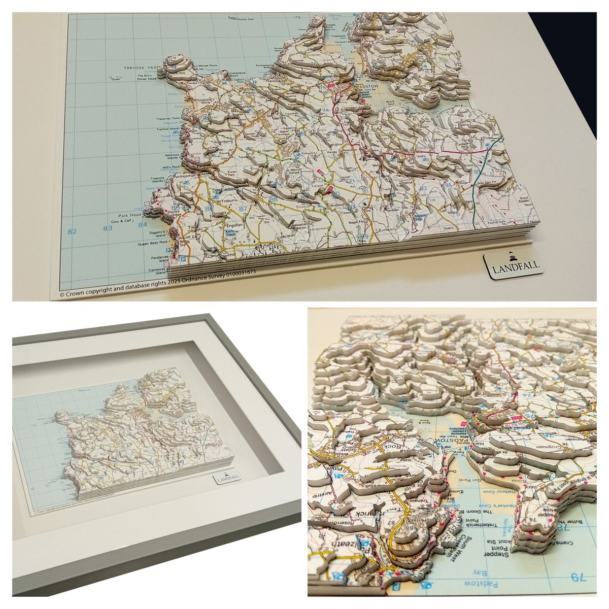 Hand-cut 3D topographic model of Trevose Head, Cornwall, featuring Padstow – crafted from OS 1:50,000 maps. A perfect memento for walkers of the South West Coast Path 🥾🗺️

Framed, detailed, and made by hand.
#Cornwall #3DMap #SWCoastPath #Padstow #HikingGift #OrdnanceSurvey