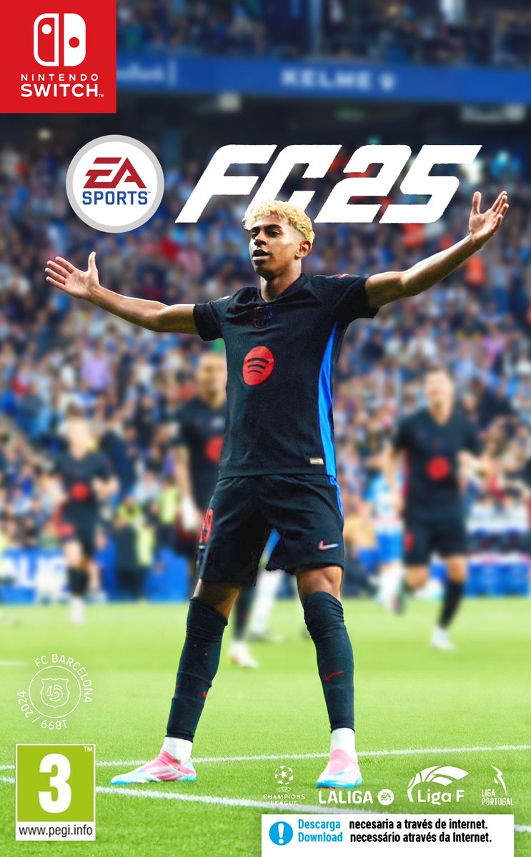 eyeclipse's tweet photo. El meu fill petit ha demanat el #FC25 per la #Switch i he decidit arreglar-lis la portada, que aquest any no van tenir gens de bon ull ;)

Molt millor amb el veritable protagonista d'aquesta lliga Lamine Yamal i edició 125 anys del club @FCBarcelona  💙❤�� https://t.co/uZqb55srnn