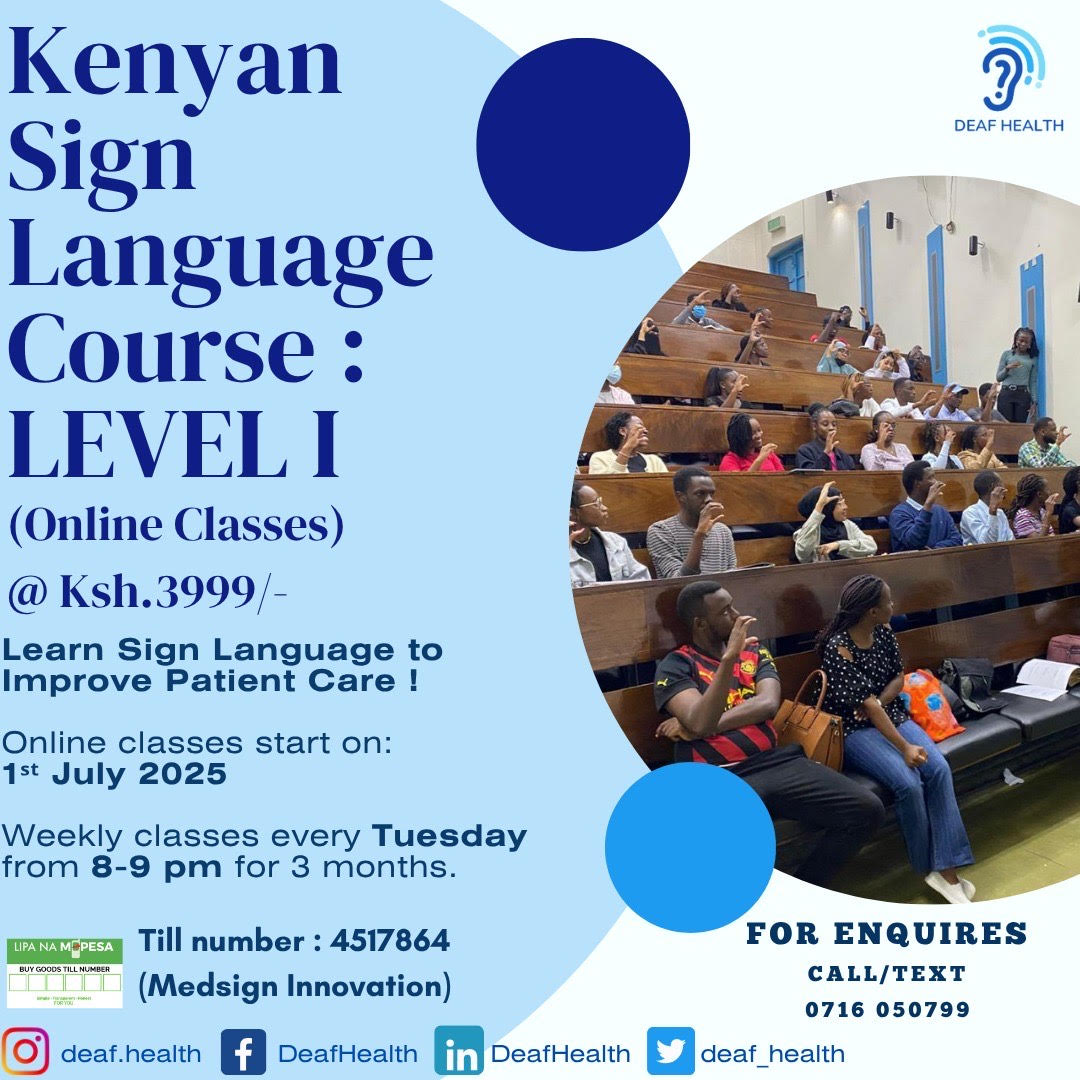 UoNDOS_Careers's tweet image. Level 1 sign language classes are here!!
Join the Deaf Health Club for Level 1 Kenya Sign Language (KSL)
Register now for only KSH 3999
Online classes begin: July 1st, 2025, 8-9 PM every Tuesday for 3 months
Google meet: Sign up here forms.gle/HZ8GRgmnQAVWZk…