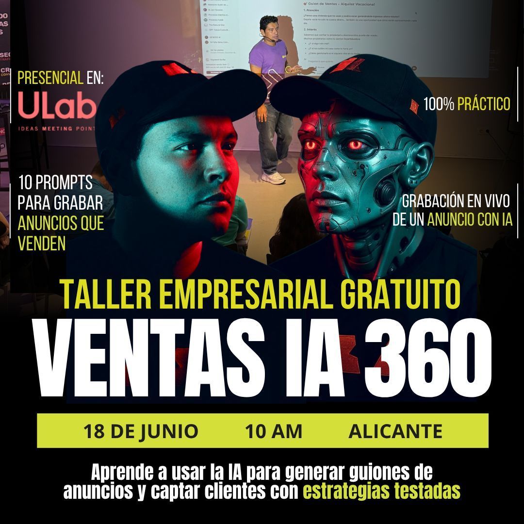 “La IA no te sustituirá, pero quien la use, sí.”
Te esperamos en nuestro #taller mañana 18 de junio a las 10am
📍 ulab.es/evento/ventas-…