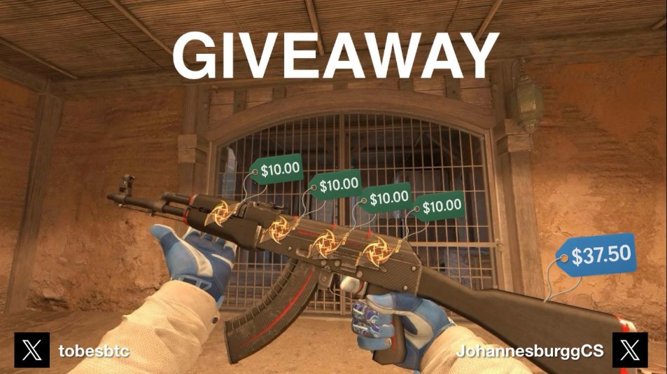 GIVEAWAY 🎁
Me and tobes are giving away an AK-47 | Redline (FT) with 4x NiP Katowice 2015 stickers applied!

To enter:
– Follow <a href="/tobesbtc/">tobes</a> &amp; @johannesburggcs
– Like this post 
– Repost  

Winner picked in 7 days. Good luck! 🍀