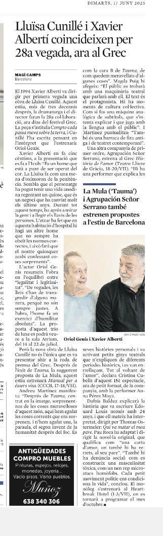 #ComptoCadaPassaMevaSobreLaTerra serà la 28 obra en que treballar junts <a href="/xalbertig/">xavier albertí</a> i #LluïsaCunillé i la interpretarà l’#OriolGenís. 

A la <a href="/SalaAtrium/">Sala Atrium</a> a partir del 14 de juliol 
atrium.cat/ca/programacio…