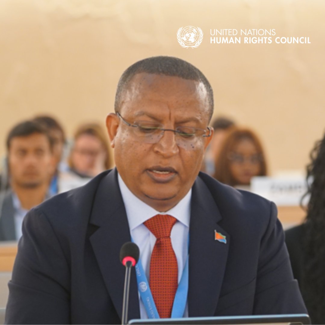 UN_HRC's tweet photo. @UN Mr. Habtom Zerai Ghirmai, Chargé d'affaires ad interim at the Permanent Mission of Eritrea to @UNGeneva, took the floor during the @UN Human Rights Council interactive dialogue with the Special Rapporteur on the situation of human rights in Eritrea.

#HRC59 https://t.co/IFBBF2In1H