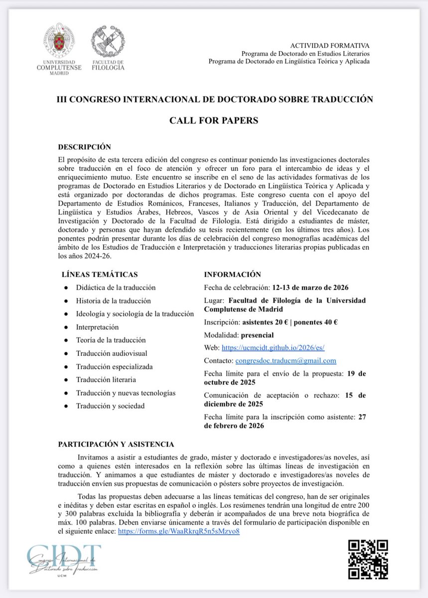III Congreso Internacional de Doctorado TradUCM tweet media