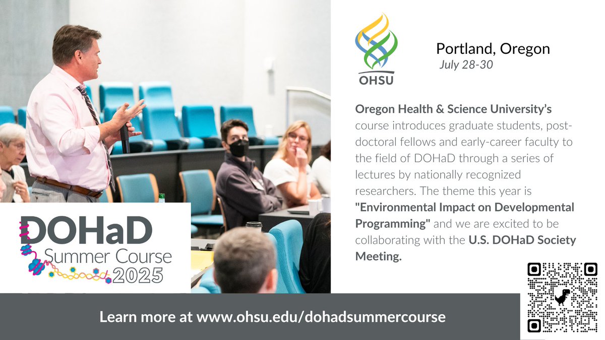 DOHaD_Society's tweet image. Less than a month left to sign up!
Explore how early-life environments shape lifelong health at the 2025 US DOHaD Summer Course in beautiful Portland, OR (Jul 28–30).
Registration closes July 6 so apply soon! 👇
ohsu.edu/knight-cardiov…
#USDOHaD #PublicHealth #Lifecourse