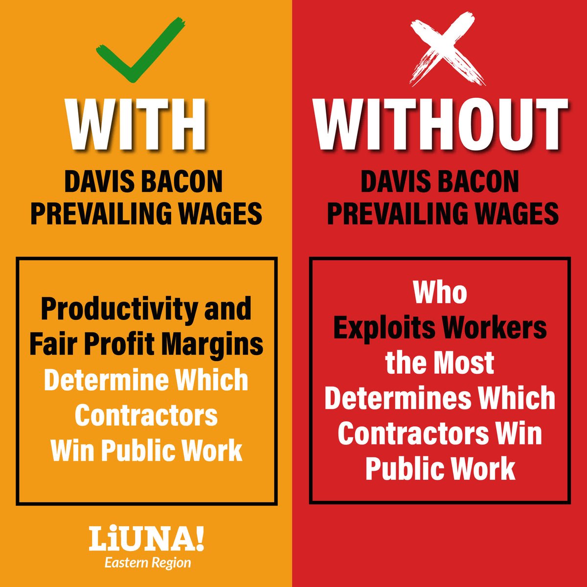 👷‍♂️ #DYK: #DavisBacon Wages don't just pay us <a href="/LIUNA/">LIUNA</a> members better.

They're also a tool to prevent non-union contractors from undercutting our signatories &amp; exploiting construction workers.

W/O Davis-Bacon, it'd be a race to the bottom, w/only unscrupulous contractors winning.