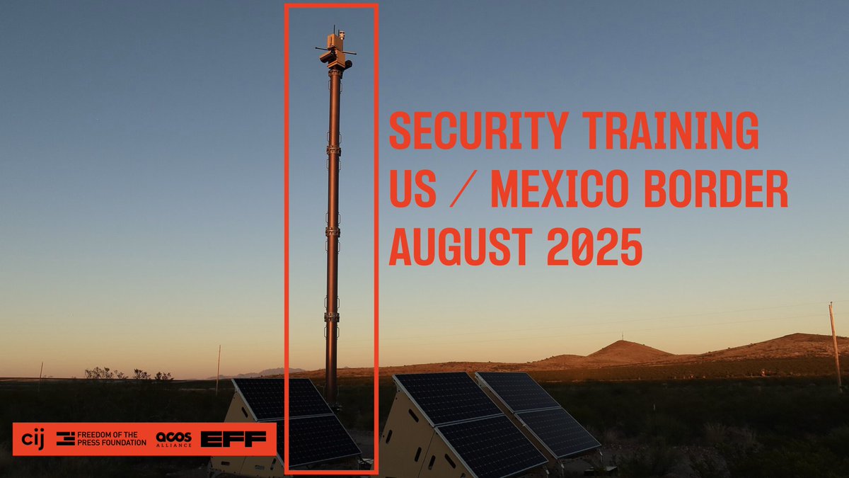 The Centre for Investigative Journalism (@cijournalism) on Twitter photo Are you a US based reporter covering the border with Mexico? We've joined forces with <a href="/FreedomofPress/">Freedom of the Press</a> <a href="/ACOSalliance/">ACOS Alliance</a> <a href="/EFF/">EFF</a> to develop a series of free to attend security trainings taking place in Albuquerque, NM and El Paso, TX this August.
For more information and to apply: Are you a US based reporter covering the border with Mexico? We've joined forces with <a href="/FreedomofPress/">Freedom of the Press</a> <a href="/ACOSalliance/">ACOS Alliance</a> <a href="/EFF/">EFF</a> to develop a series of free to attend security trainings taking place in Albuquerque, NM and El Paso, TX this August.
For more information and to apply: