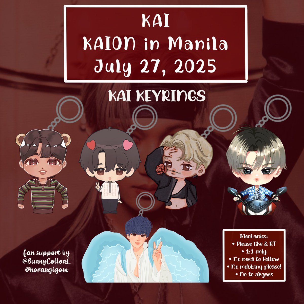 BunnyCottonL's tweet photo. KAION in Manila July 27, 2025
Fan Support by @BunnyCottonL and @horangigom (1/4)

Kai keyrings

🐻 Mechanics in the photo
🍑 Very limited quantity

Art by @blucheryz @kikumijuu
@304cupid @Aysteaarts (IG)
@na_noomi 

#KAIONinMANILA #KAI_SOLO_CONCERT_TOUR
#KAIinMANILA2025
#KAI https://t.co/dfgczDEe2e