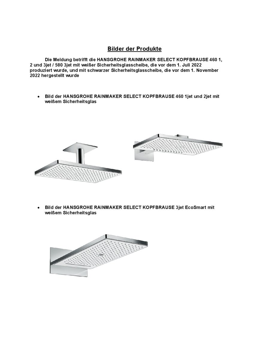 RecallSwiss - Produktrückruf CH (@rueckruf_ch) on Twitter photo #RecallSwiss – BFU – Hansgrohe gibt für die Duschkopfbrausen Rainmaker Select 460 1, 2 und 3jet /580 3jet einen Sicherheitshinweis heraus: recallswiss.admin.ch/customer-acces…
<a href="/bfu_ch/">Unfallverhütung</a> #RecallSwiss – BFU – Hansgrohe gibt für die Duschkopfbrausen Rainmaker Select 460 1, 2 und 3jet /580 3jet einen Sicherheitshinweis heraus: recallswiss.admin.ch/customer-acces…
<a href="/bfu_ch/">Unfallverhütung</a>