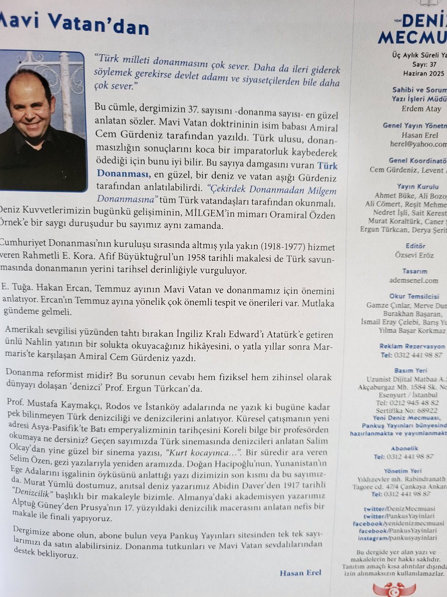 Mavi Vatan'ın dergisi Yaz sayısı çıktı. Pankuş yayınlarından sipariş veriniz⚓️🌊🛟⛵️⛴️🛥🚢