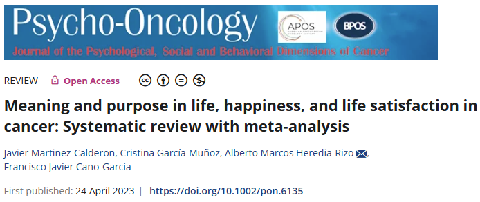 🎉 Nuestro artículo de 2023 está entre el 10 % más citado en Psycho-Oncology: onlinelibrary.wiley.com/doi/10.1002/po…. Revisamos la relación entre sentido de vida y bienestar en pacientes con cáncer. Hallamos grandes limitaciones y falta de investigación rigurosa. #PsicoOncología #MetaAnálisis