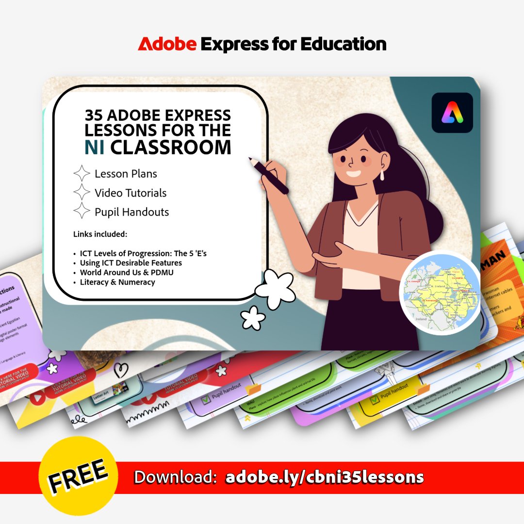 AmmA: Creative Learning (@amma_centre) on Twitter photo FREE for NI Teachers!
Get 35 ready-to-go Adobe Express lessons for your classroom - includes:
✨ Lesson Plans
🎥 Video Tutorials
📝 Pupil Handouts
Supports ICT, PD&MU, Literacy & more!
📥 Download: adobe.ly/cbni35lessons
<a href="/SupportLearnNI/">Supporting Learning NI</a> #AdobeEduCreative <a href="/nerve_centre/">Nerve Centre</a> FREE for NI Teachers!
Get 35 ready-to-go Adobe Express lessons for your classroom - includes:
✨ Lesson Plans
🎥 Video Tutorials
📝 Pupil Handouts
Supports ICT, PD&MU, Literacy & more!
📥 Download: adobe.ly/cbni35lessons
<a href="/SupportLearnNI/">Supporting Learning NI</a> #AdobeEduCreative <a href="/nerve_centre/">Nerve Centre</a>