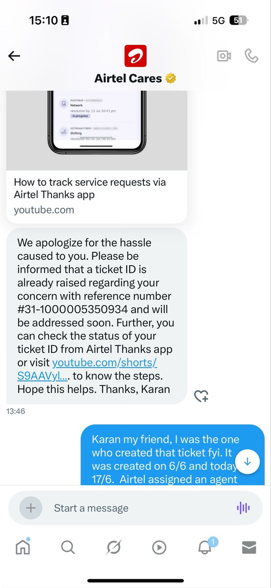 tiltedseptum's tweet photo. @Airtel_Presence Correct. By sharing the same ticket number I created on 6/6 you’re doing a great job. The ticket went from created-someone assigned-repairs done-closed and no communication. *slow claps* #bullshitters https://t.co/MHoec8YgZG