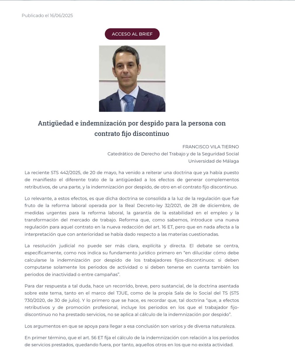 AEDTSS (@aedtss) on Twitter photo Buenos días,
El profe. <a href="/fvila70/">Francisco Vila</a> nos ofrece su análisis en un brief sobre la"Antigüedad e indemnización por despido para la persona con contrato fijo discontinuo"
Enlace: aedtss.com/category/brief… Buenos días,
El profe. <a href="/fvila70/">Francisco Vila</a> nos ofrece su análisis en un brief sobre la"Antigüedad e indemnización por despido para la persona con contrato fijo discontinuo"
Enlace: aedtss.com/category/brief…