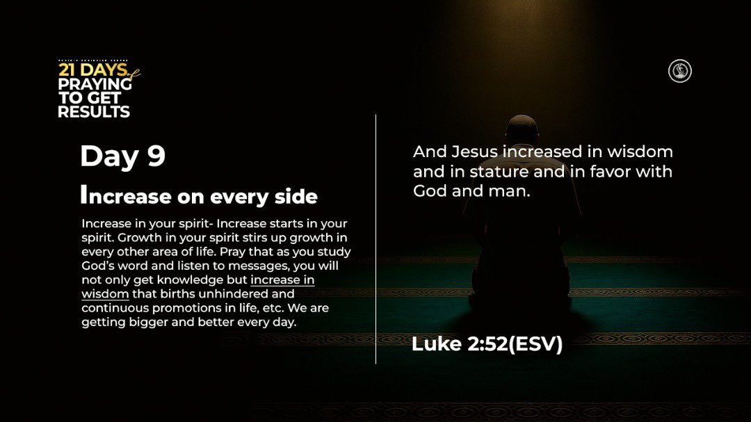 dcclagos's tweet photo. Welcome to Day 9 of our 21 days of Praying to Get Results
Today we'll be praying for INCREASE ON EVERY SIDE
Swipe to see devotional texts and prayer meeting details.
Join us as we pray π
#dccefam #prayer #prayingtogetresults #davidschristiancentre https://t.co/VlzuMWiX1O
