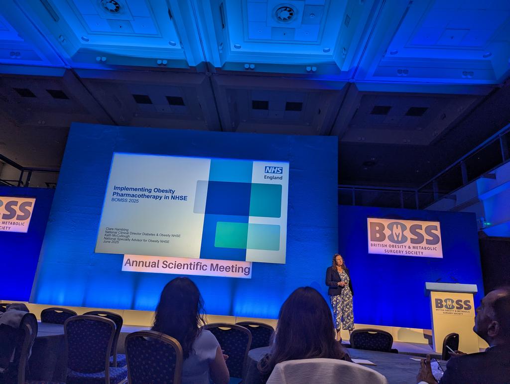 First day of the ASM BOMSS 2025 on the go! Clare Gambling from NHS England presenting on implementation of pharmacotherapy <a href="/bariatricBOMSS/">BOMSS</a> <a href="/NHSEngland/">NHS England</a>