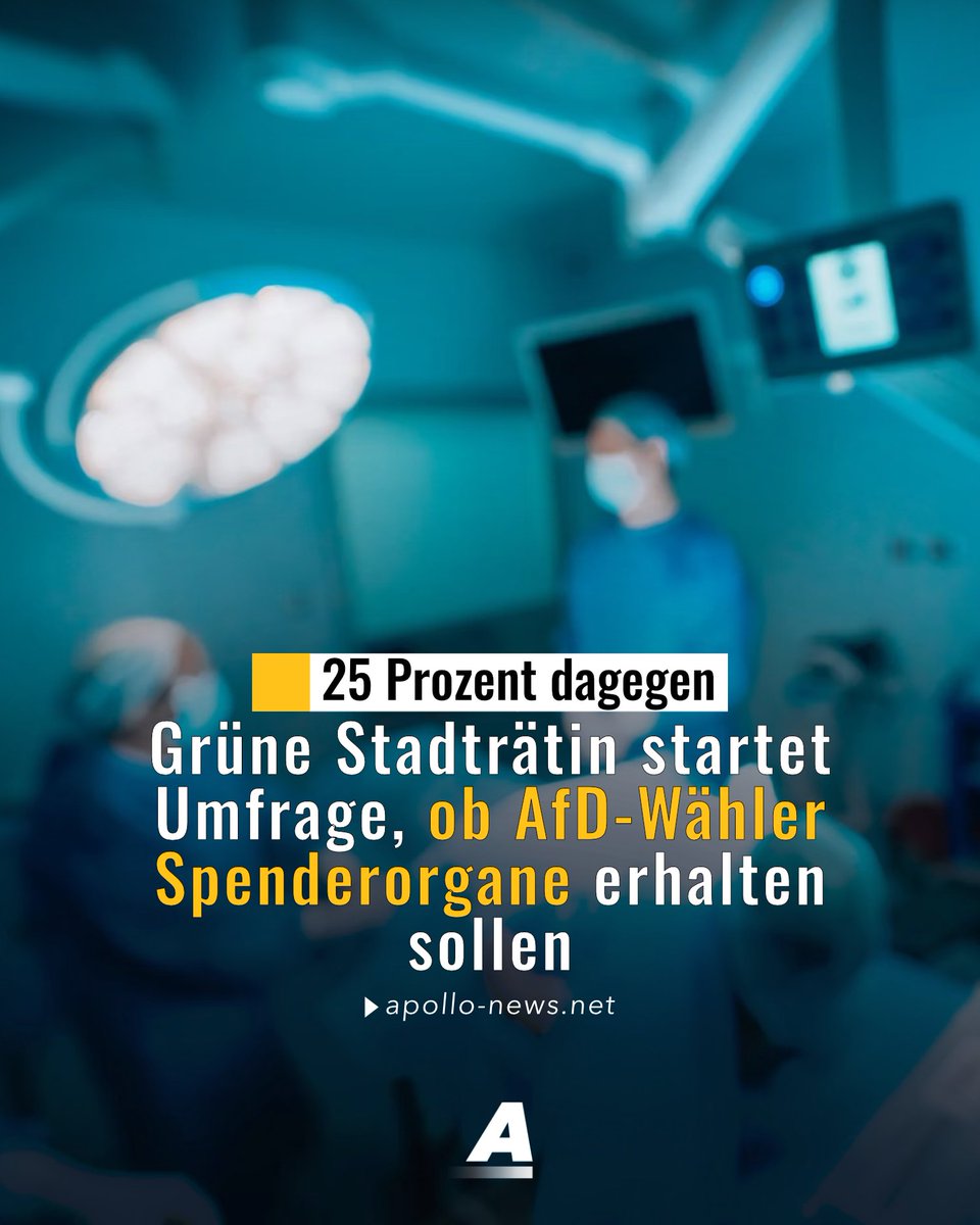 Jemanden wegen seines Wahlverhaltens sterben lassen? 
Das diskutieren ausgerechnet die Leute, die immer behaupten, die Demokratie zu retten. Dieselben Leute, die wollten, dass Ungeimpfte medizinisch nachrangig behandelt werden. 
apollo-news.net/gruene-stadtra…