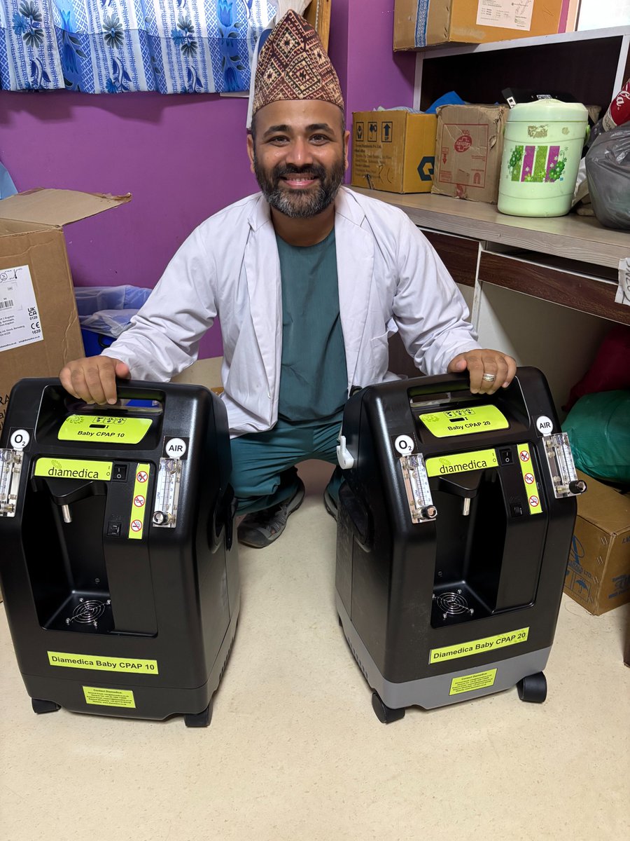 More good news today! Two #CPAP machines donated by SAWW arrived at Chaurjhari Hospital in #Nepal . These machines help #preterm babies and sick infants to breathe. Dr Dhiraj Mahara is clearly delighted to receiving the new lifesaving equipment.