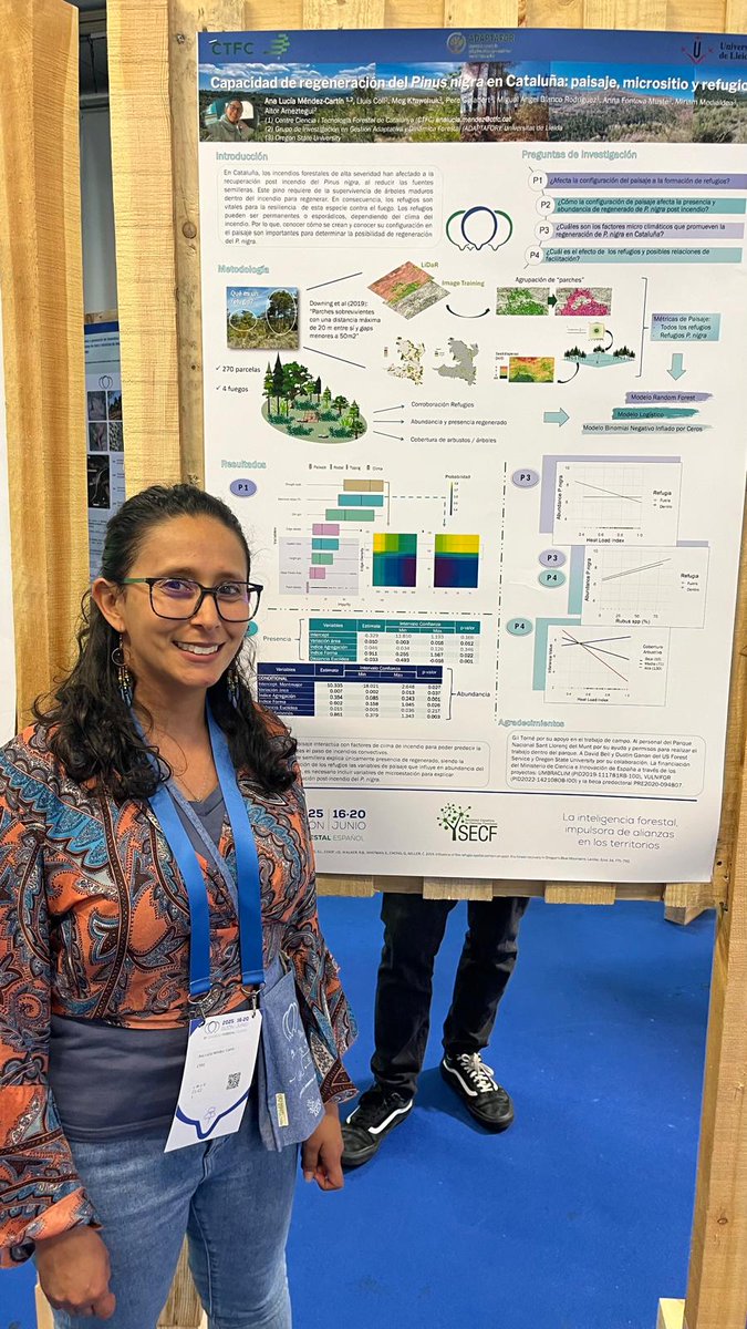 <a href="/FIRERESProject/">FIRE-RES</a> 🌲#CTFC9CFE
¿Puede el Pinus nigra regenerarse tras un incendio? 🔥🌱
El trabajo de Ana Lucía Méndez revela que los refugios no quemados son clave, pero que la abundancia del regenerado depende sobre todo del micrositio. ¡La recuperación postfuego es más compleja de lo que parece!