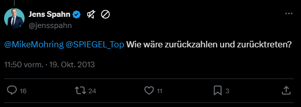 nureineexe's tweet photo. Hallo @jensspahn,

wie wäre zurückzahlen und zurücktreten? https://t.co/dSvVea8zA8