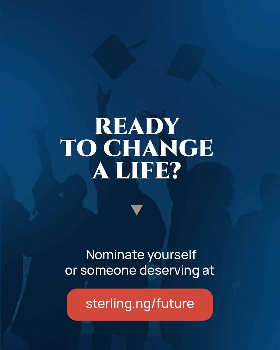 mivauniversity's tweet image. Nominate yourself or someone deserving at sterling.ng/future

Let’s build Nigeria’s future one mind at a time.

Good luck!

#Scholarship #BeyondEducation #MivaOpenUniversity #SterlingBank #Education