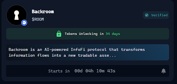 sazzathosen19's tweet photo. Backroom ($ROOM) Genesis Launch Incoming.
The countdown is on.
@useBackroom is transforming information into a tradable asset through its AI-powered InfoFi protocol.
Tokens unlock in 34 days
Starts in just 4 hours
Exclusive via @virtuals_io
#Backroom #ROOMToken https://t.co/R5ej72l9FI