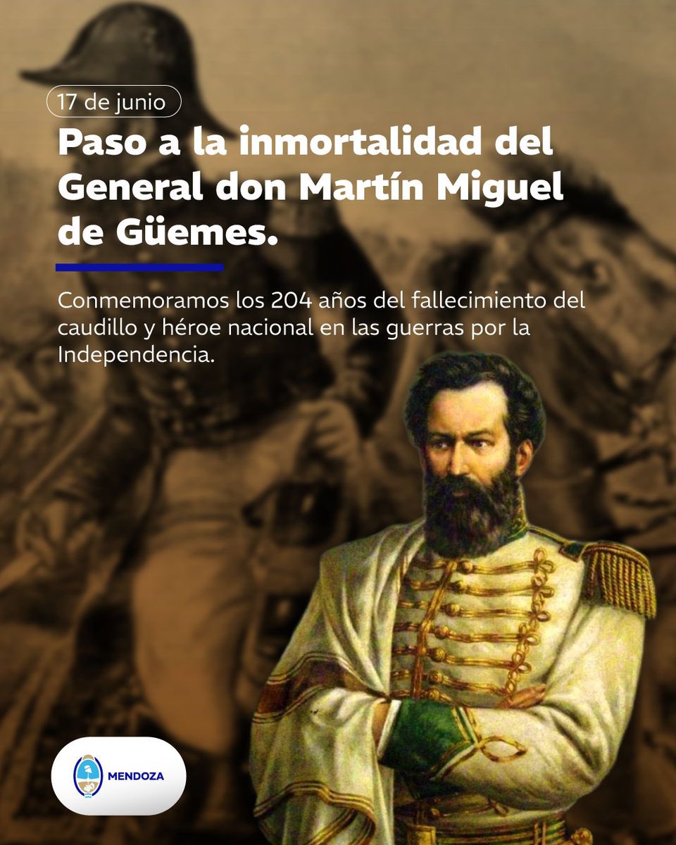 A 204 años del paso a la inmortalidad del General Martín Miguel de Güemes, conmemoramos a un protagonista central de las guerras por la Independencia, que lideró la resistencia en el norte argentino con estrategia y determinación.

Cada 17 de junio, reivindicamos su legado y su