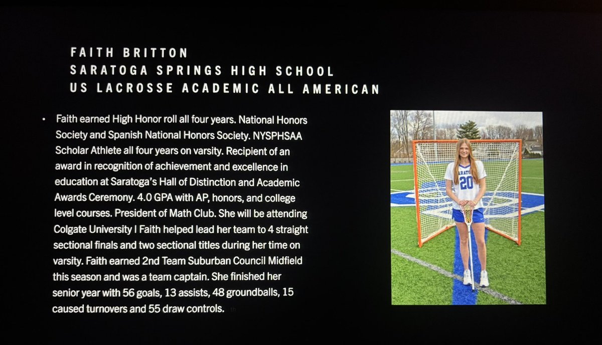 Joe Pollicino (@joepollo17) on Twitter photo SR Faith Britton has been selected as an US Lacrosse Academic AA. Faith was a key piece in helping the Blue Streaks get to a 4th straight sectional final. Faith was a do it all player for Saratoga as a SR and helped lead them to another successful season. <a href="/TogaGirlsLax/">Saratoga Girls Lacrosse</a> SR Faith Britton has been selected as an US Lacrosse Academic AA. Faith was a key piece in helping the Blue Streaks get to a 4th straight sectional final. Faith was a do it all player for Saratoga as a SR and helped lead them to another successful season. <a href="/TogaGirlsLax/">Saratoga Girls Lacrosse</a>