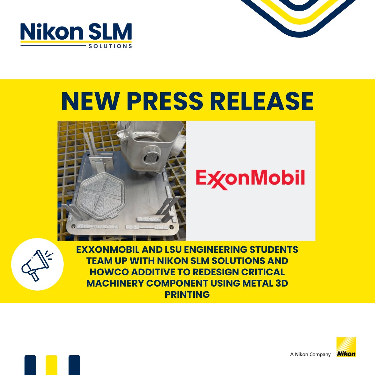 We’re proud to have supported a senior capstone project at Louisiana State University’s College of Engineering, sponsored by ExxonMobil’s Baton Rouge Complex, and powered by Howco Group Additive and our own Nikon SLM®280 system. Full PR: nikon-slm-solutions.com/newsroom/exxon…