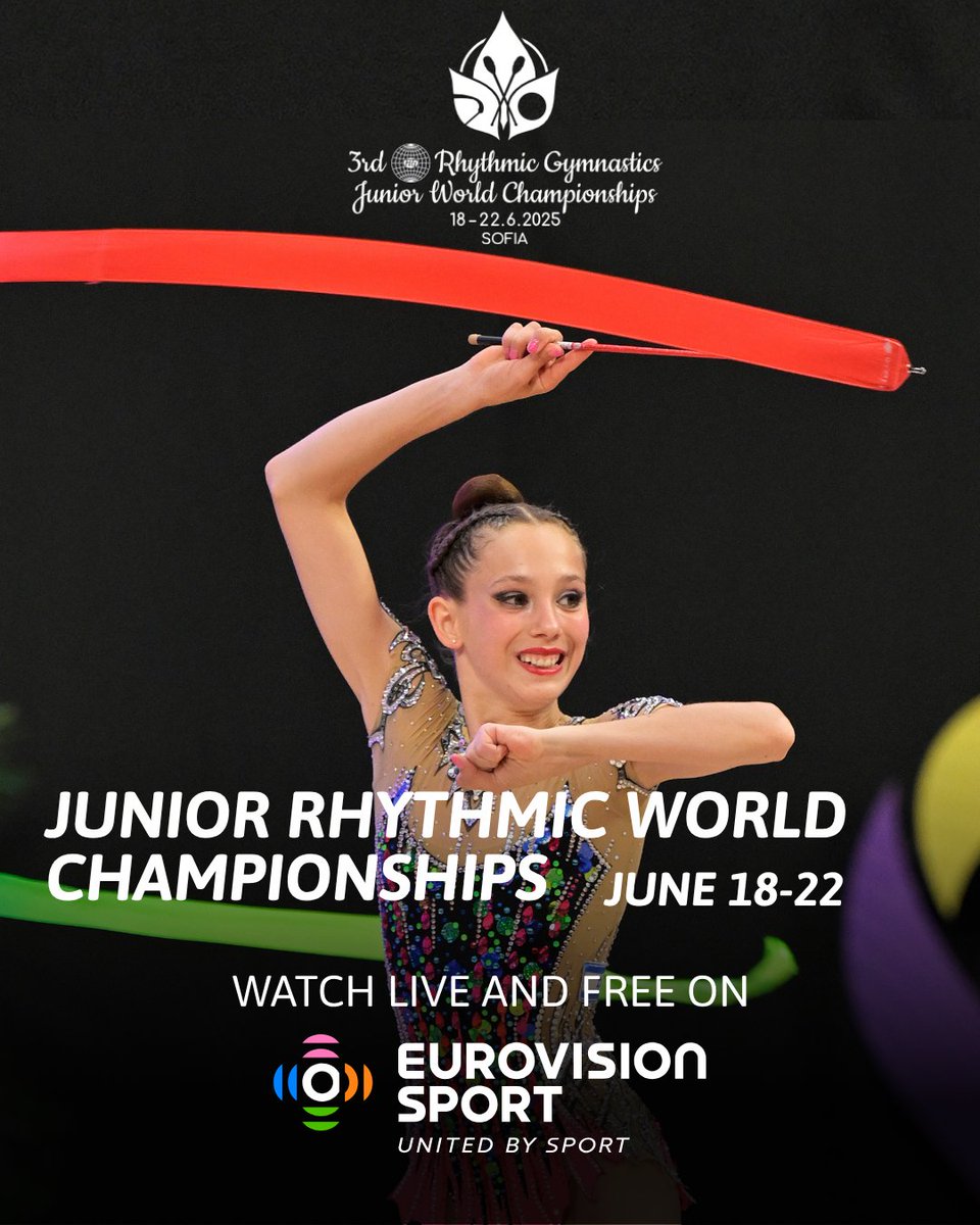 📅 June 18–22: Watch the Junior Rhythmic World Championships live from Sofia 🇧🇬✨

Qualifications and finals as future rhythmic stars shine on the world stage 🌍🤸‍♀️

LIVE and FREE on Eurovision Sport 📱💻