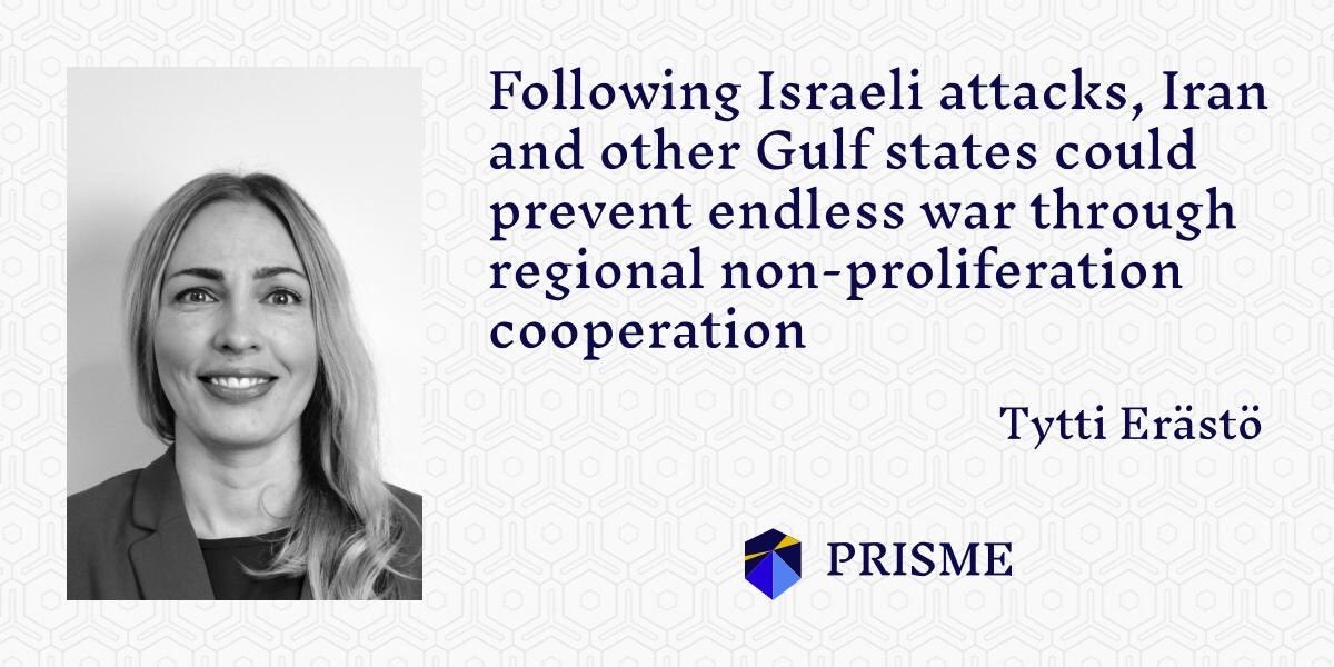 PRISMEorg's tweet image. Israel’s 13 June strikes on Iran show how coercive counter-proliferation can spiral into endless war. Tytti Erästö’s new #SALAM memo maps a different path: Gulf-led regional non-proliferation cooperation.
prismeinitiative.org/blog/israeli-a… @TyttiErasto @SIPRIorg