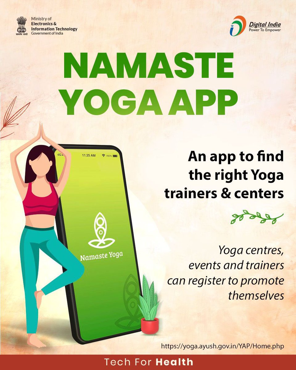 rcreddyy's tweet image. Discover Wellness with the Namaste Yoga app!   

📲 Your Digital India destination to find the perfect Yoga trainers &amp;amp; centres.  Whether you're a seeker or a provider, register now to connect with the vibrant Yoga community🙏   

#TechForHealth #DigitalIndia #IDY2025 
@moayush