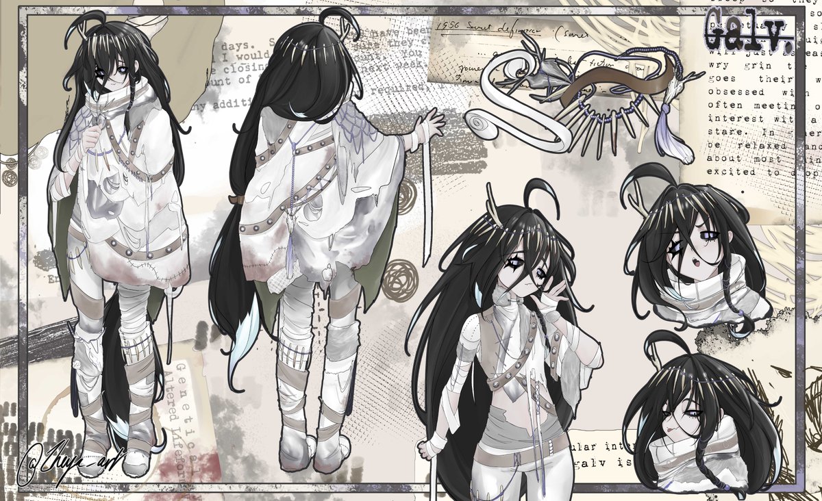 Character design and reference sheet commission for the amazing @/_galv_ ! 

It was the most enjoyable character that I have ever designed, was so much fun ! Thank you so much for this opportunity🤍🖤

#VGenComm