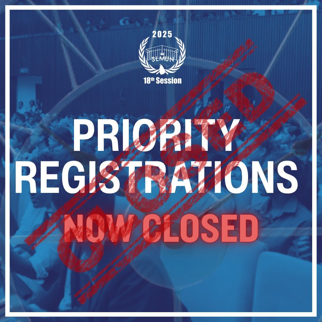 🚨 Last Call for Registrations!
This is your final chance to lock in your spot at SLMUN 2025. ⏳
Priority Regs are closed—but don’t worry, late registrations will still be open!

Secure your seat before the rush. The road to the SLMUN starts now. 
#SLMUN2025 #ModelUN