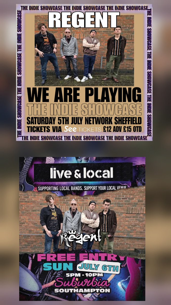 So on Saturday 5th July we play The Indie Showcase all day Festival at Network in Sheffield...
Doors open at Midday...
Tickets are £12...

And on Sunday 6th July we perform for hmv Live And Local at Surburbia in Southampton, Doors open at 5pm...
This event is free entry but