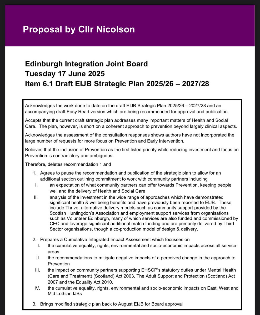 Cllr. Finlay McFarlane (@finlaymcf) on Twitter photo Yet again, my colleague <a href="/VicNicSNP/">Cllr Vicky Nicolson</a> doggedly doing her best (often a lone voice) to try and turn the Edinburgh Integrated Joint Board around from its ideological pursuit of a purely clinical approach to care over the importance of preventative third-sector organisations.
Proud.ā Yet again, my colleague <a href="/VicNicSNP/">Cllr Vicky Nicolson</a> doggedly doing her best (often a lone voice) to try and turn the Edinburgh Integrated Joint Board around from its ideological pursuit of a purely clinical approach to care over the importance of preventative third-sector organisations.
Proud.ā