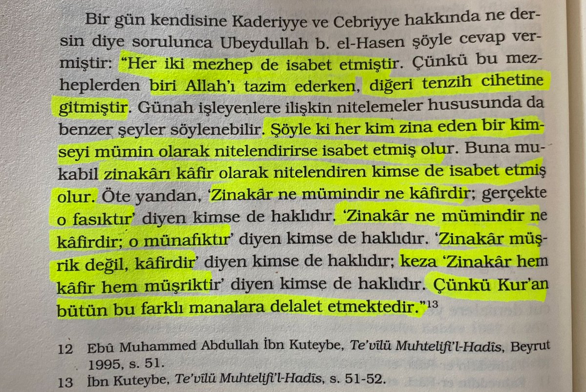 "Her iki mezhep de isabet etmiştir. Çünkü bu mezheplerden biri Allah’ı tazim ederken, diğeri tenzih cihetine gitmiştir. Günah işleyenlerle ilgili nitelendirmeler hususunda da benzer şeyler söylenebilir. Şöyle ki her kim zina eden bir kimseyi mümin olarak nitelendirirse isabet