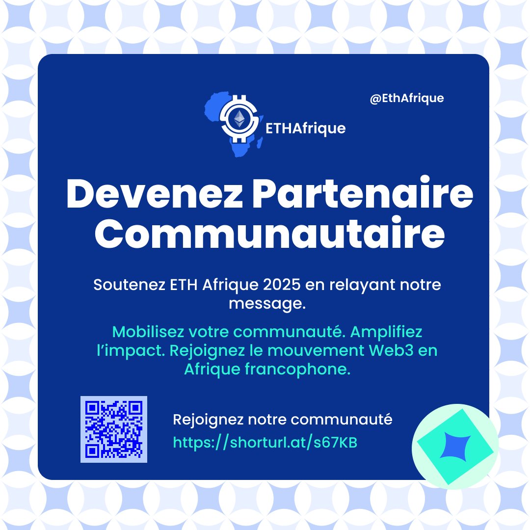 Afroblockchain_'s tweet photo. En 2025, ETH Afrique veut amplifier la voix du Web3 francophone.

Et si votre communauté en faisait partie ?

Devenez Partenaire Communautaire 👉
En relayant notre message, vous :

→ Mobilisez votre communauté
→ Gagnez en visibilité
→ Créez un impact réel en Afrique francophone
(Rejoignez le mouvement Web3... avant qu’il ne devienne mainstream)

📣 Notre objectif ?
Faire entendre la voix francophone sur les grandes scènes du Web3 mondial.
Prêt à contribuer à cette mission collective ?
👉 https://t.co/pHHWu9KFoZ

P.S. Merci de repartager ♻️ pour inspirer d’autres communautés à nous rejoindre.

#Web3 #AfriqueFrancophone #ETHAfrique2025 #Blockchain #Communauté #Partenariat