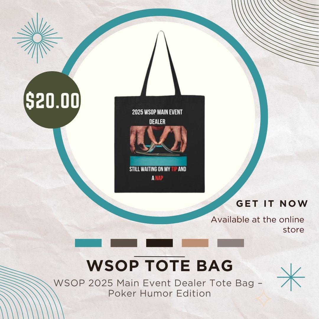 HpyVegasDealer's tweet photo. “Why Just Deal? Make a Statement.”

💬 “Where’d you get that tote?”
Be the dealer everyone’s talking about. VCDA's exclusive $20 WSOP Tote Bag is here – and it’s 🔥.

🛒 Shop now: https://t.co/SEdAkBJdjS

#WSOPFashion #DealersOnly #ToteLife https://t.co/tDS3a2vvIN