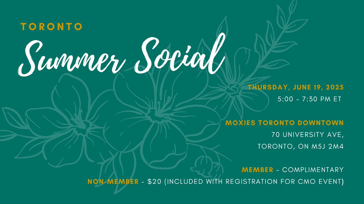 Our Toronto Summer Social is THIS WEEK and there is still time to sign up! Enjoy an evening of engaging conversation, delicious refreshments, and the vibrant company of your peers. Don’t forget to wear your favorite summer attire! – ow.ly/A0Sj50W5ytH