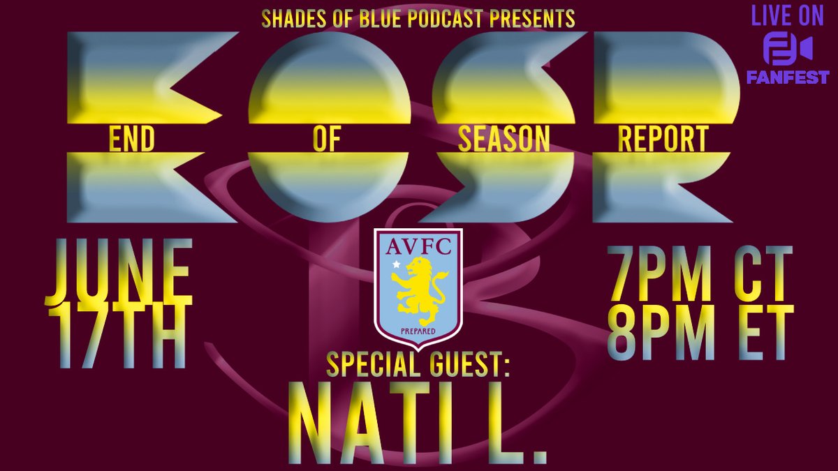 shadesofbluenw's tweet photo. June 17th
End of Season Report: Aston Villa w/ Nati L.

2024/25 Season review where each guest grades 5 categories (Kit, Manager, Squad, Supporters, and Front Office) using the American grading system

Watch LIVE on @FanFestVip: https://t.co/FRQiRsviF8 https://t.co/2WUCWvYxG9