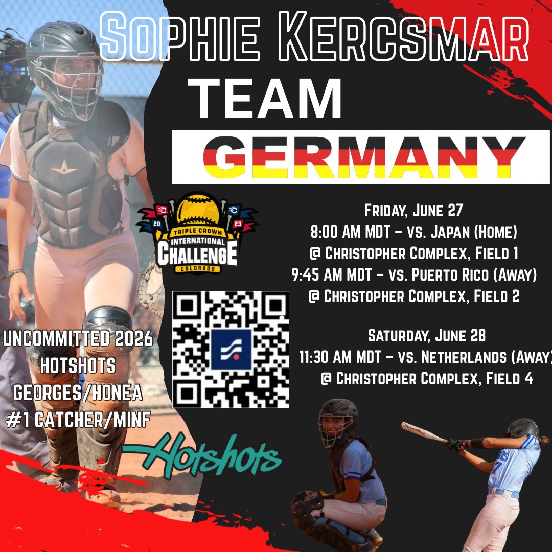 The 2025 Triple Crown International Challenge is almost here! I'm honored to again be selected to catch for Team Germany 18U🇩🇪
Please come watch us take on Japan🇯🇵, Puerto Rico🇵🇷  and the Netherlands🇳🇱 next week at Christopher Complex in Westminster CO!
<a href="/D1ProScouts/">D1ProScouts</a> <a href="/SBRRetweets/">Softball Recruiting Reposts</a>