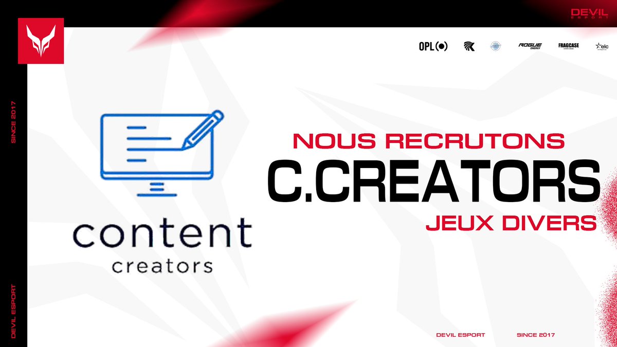 📢|🆁🅴🅲🅷🅴🆁🅲🅷🅴

Bonsoir aux jeunes talents !

Nous recrutons des Content Creators dans les différents jeux que nous proposons. 🔥Venez tenter votre chance !🍀

Conditions :
- 16 ans min.
- Régulier-e (Attitude professionnelle à prouver)

- V.-P.
⬛⬜🟥