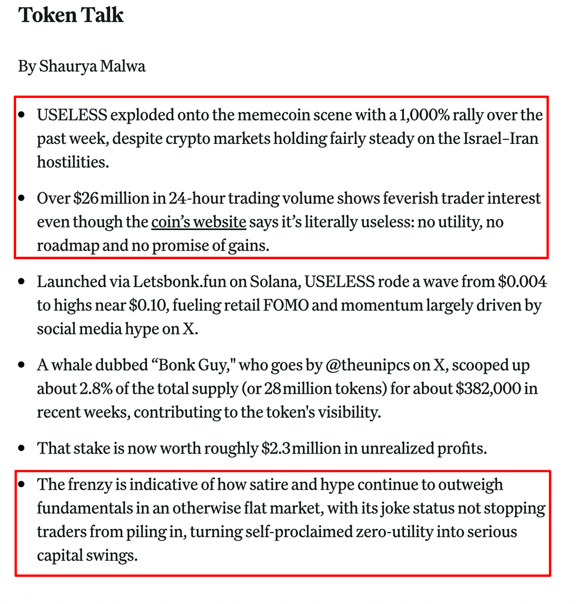 it is starting:

Coindesk, the biggest crypto media publication in the world, just wrote about #USELESS coin

slowly... then all at once! 👀️️