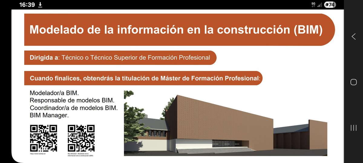 Si buscas formación OFICIAL en BIM, en el 
<a href="/IESAndresLaguna/">IES Andrés Laguna</a> se imparte el curso de especialización 
#fp #yosoyfp #fpprimeraopcion el plazo de inscripción comenzó el 10 de junio <a href="/educacyl/">Educación JCyL</a>