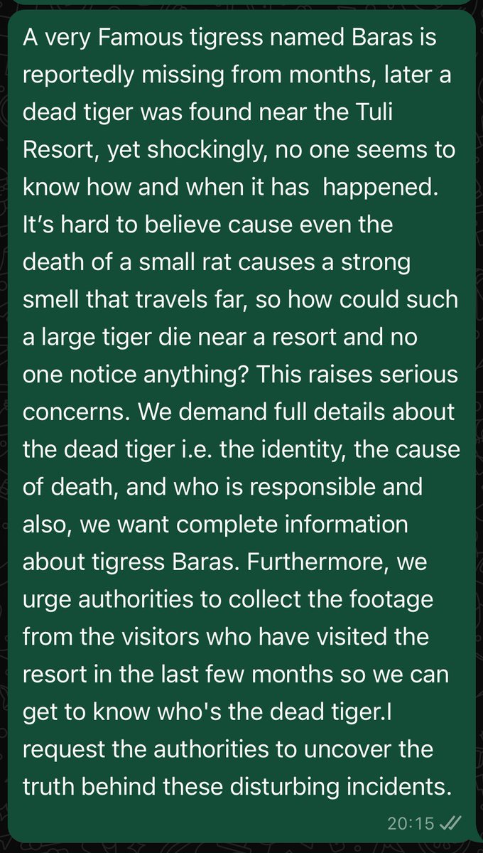 Hardik7Hardik's tweet photo. @MahaForest @CMOMaharashtra @DEFCCOfficial @PMOIndia in Maha forest Khursapar pench, tigress called BARAS is missing from months, #JusticeForBARAS https://t.co/tVNZ8f7eEv