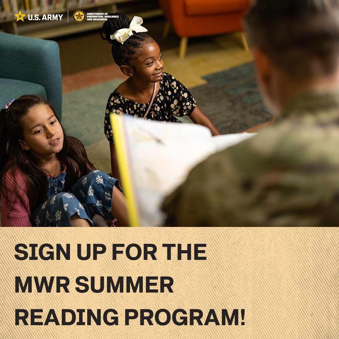 Directorate of Prevention, Resilience & Readiness (@armyresilience) on Twitter photo Keep kids engaged this summer with the <a href="/FamilyMWR/">Family MWR Programs</a> Summer Reading Program. Sign up today! Children and teens can earn rewards for meeting their reading goals: armymwr.com/programs-and-s… Keep kids engaged this summer with the <a href="/FamilyMWR/">Family MWR Programs</a> Summer Reading Program. Sign up today! Children and teens can earn rewards for meeting their reading goals: armymwr.com/programs-and-s…