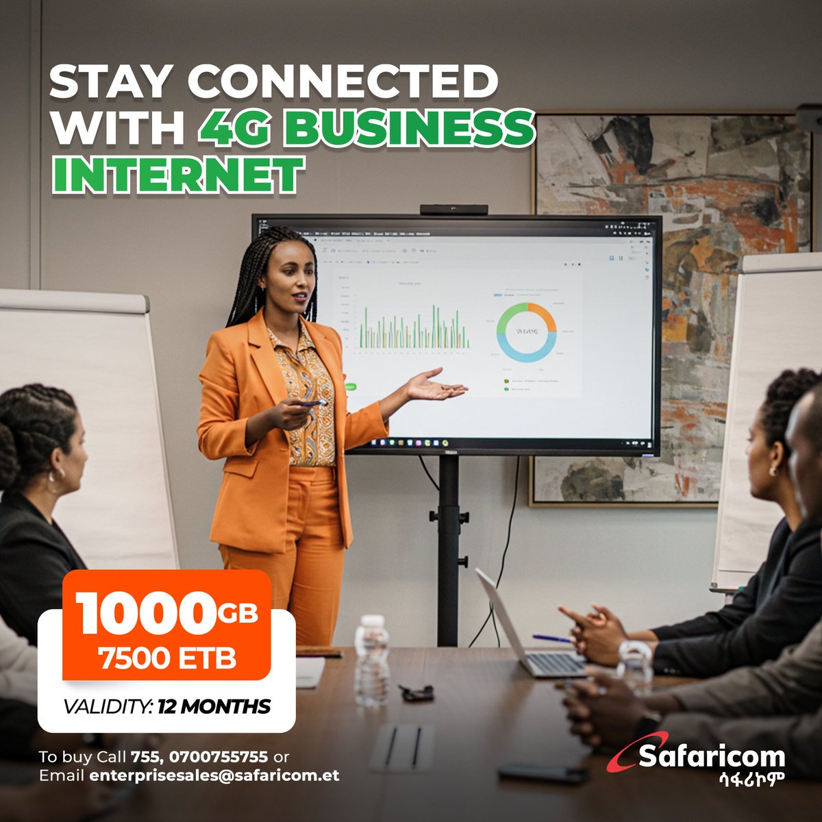 Stay connected with 4G Business Internet. Stay ahead, no more delays, just performance.  

Contact us at 0700755755 or 755.

#BusinessSafaricom