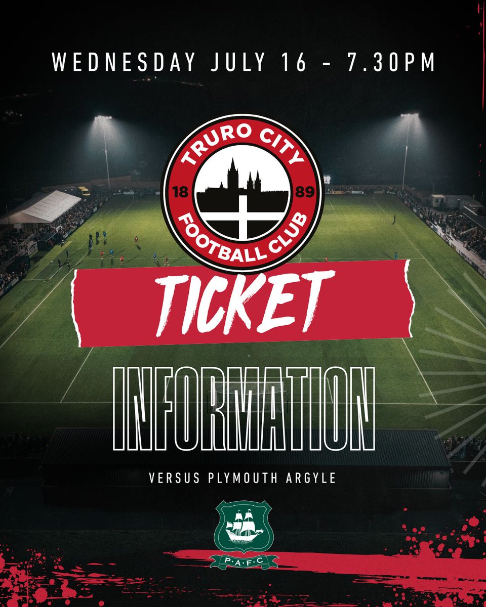 Truro City FC (@tcfc_official) on Twitter photo 🎟 Truro City can confirm ticket pricing and arrangements for our upcoming friendly with <a href="/Argyle/">Plymouth Argyle FC</a>
ℹ️ This includes details of a priority window for home season ticket holders.
🔗 Read: tinyurl.com/3jer6hj3
❤️🖤 #WeAreTheCity 🎟 Truro City can confirm ticket pricing and arrangements for our upcoming friendly with <a href="/Argyle/">Plymouth Argyle FC</a>
ℹ️ This includes details of a priority window for home season ticket holders.
🔗 Read: tinyurl.com/3jer6hj3
❤️🖤 #WeAreTheCity