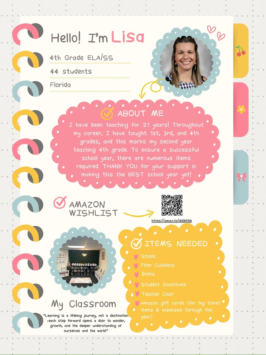 <a href="/AshleyMcCaslin4/">Ashley McCaslin</a> Happy #terrifictuesday

I’m a 4th grade teacher with 44 amazing students, each full of potential and promise. I’m doing everything I can to give them the tools they deserve — but I need help. Every share, every item means the world. 🍎📚 #clearthelist

amzn.to/4l0bEbb